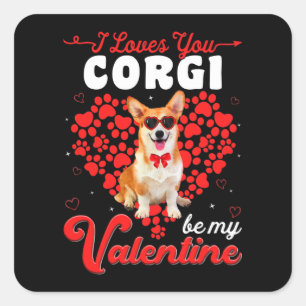 Corgi Valentinstag T-Shirt Funny Dog Valentine Ges Quadratischer Aufkleber