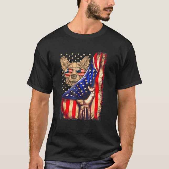 Corgi Vater Owner Dog American Flag T-Shirt (Vorderseite)