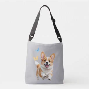 Corgi Vector Malerei Adorable Fun Animal Playing Tragetaschen Mit Langen Trägern