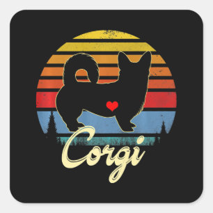 Corgi Vintage Silhouette 60er 70er Retro Gifts Dog Quadratischer Aufkleber