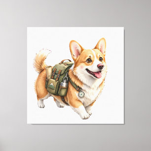 Corgi-Wanderabenteuer-Wasserfarbe auf Spannleinwan Leinwanddruck