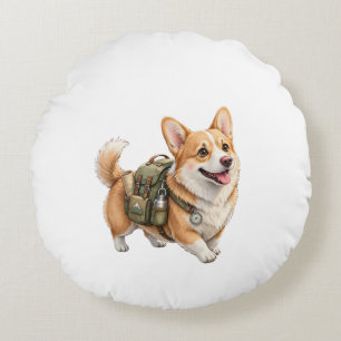 Corgi-Wanderabenteuer-Wasserfarbe-Rundkissen Rundes Kissen