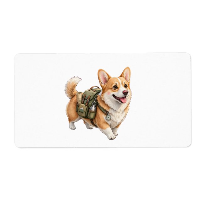 Corgi-Wanderabenteuer-Wasserfarbe-Versandetikett (Vorne)
