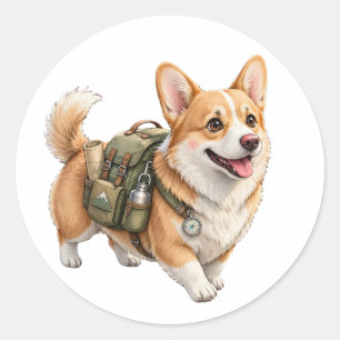 Corgi-Wanderabenteuer-Wasserfarben-Aufkleber Runder Aufkleber