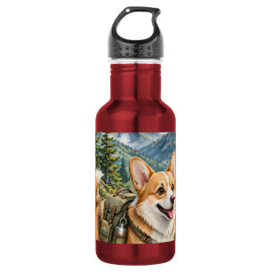 Corgi Wandern in Bergen Aquarell Edelstahlflasche