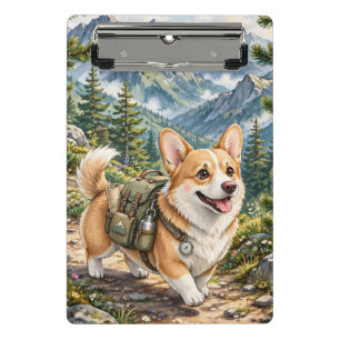 Corgi Wandern in Bergen Aquarell Mini Klemmbrett
