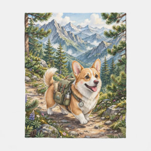 Corgi-Wanderung im Gebirge-Wasserfarben-Fleece-Dec Fleecedecke