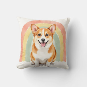 Corgi-Wasserfarben-Regenbogenbogen-Kunst Kissen