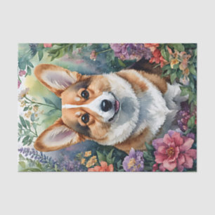 Corgi Watercolor Floral Art Seidenpapier