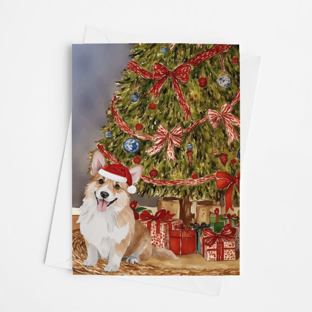 Corgi Watercolor Unter dem Weihnachtsbaum Karte (Von Creator hochgeladen)