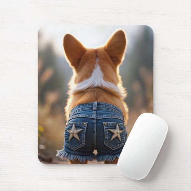 Corgi Wearing Denim Shorts Mousepad (Mit Mouse)