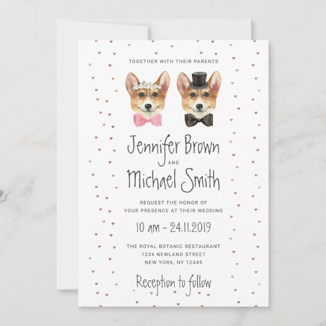 Corgi Wedding Dog Bride Groom Valentines Einladung (Vorderseite)