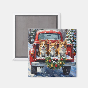 Corgi Weihnachten Rotes Lastwagen Urlaub Magnet