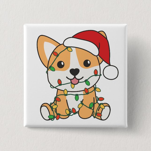 Corgi Weihnachts-Wintertiere Hund Button (Vorderseite)