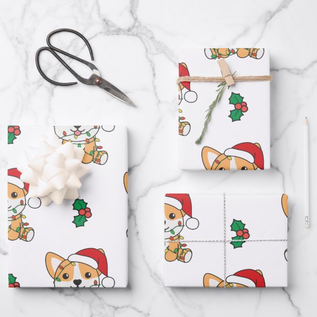 Corgi Weihnachts-Wintertiere Hund Geschenkpapier Set (Vorderseite)