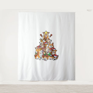 Corgi Weihnachtsbaum Dog Santa Merry Corgmas Xmas Wandteppich