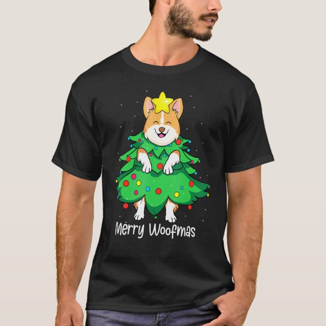 Corgi-Weihnachtsbaum-Schmuck Hundemutter Vater T-Shirt (Vorderseite)