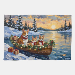 Corgi-Weihnachtsboot-Feiertag Geschirrtuch