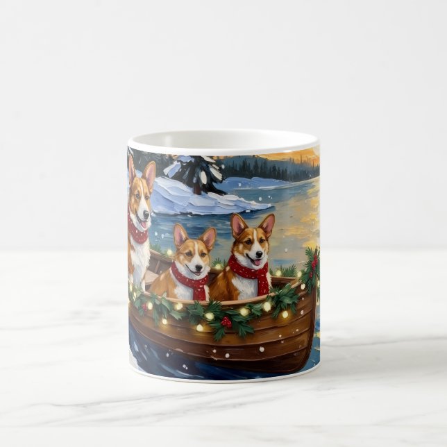 Corgi-Weihnachtsboot-Feiertag Kaffeetasse (Mittel)