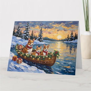 Corgi-Weihnachtsboot-Feiertag Karte
