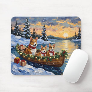 Corgi-Weihnachtsboot-Feiertag Mousepad