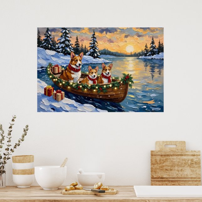 Corgi Weihnachtsboot Urlaub Poster (Küche)