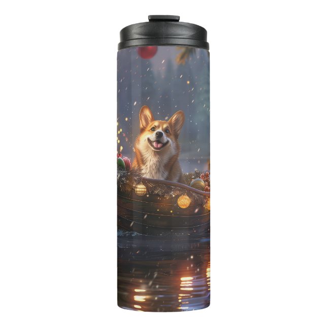 Corgi Weihnachtsfeiertage Thermosbecher (Vorderseite)