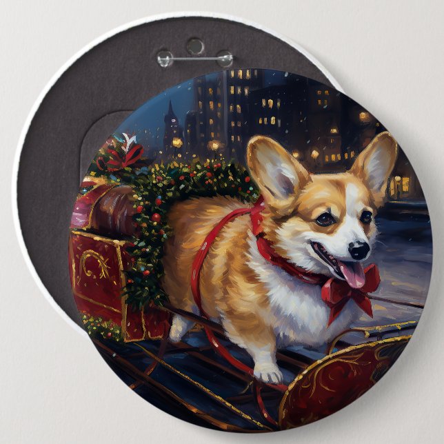 Corgi Weihnachtsfestliche Jahreszeit Button (Vorne & Hinten)