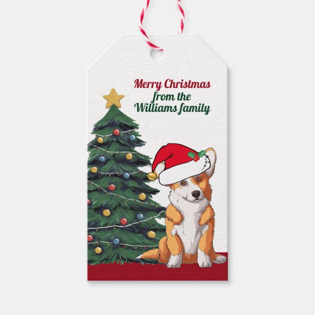 Corgi Weihnachtshund mit Schwanz Niedlich Personal Geschenkanhänger (Vorderseite)
