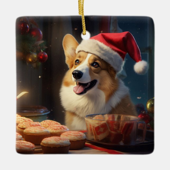 Corgi Weihnachtskost Feiertag Keramikornament (Vorderseite)