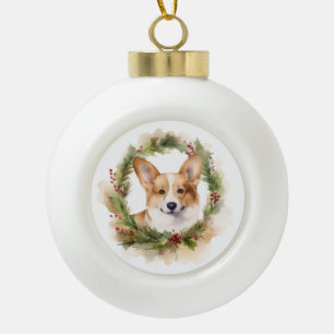 Corgi-Weihnachtskranz Festiver Hund Keramik Kugel-Ornament