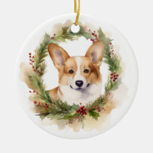Corgi-Weihnachtskranz Festiver Hund Keramik Ornament