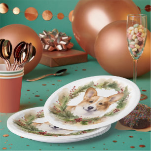 Corgi-Weihnachtskranz Festiver Hund Pappteller