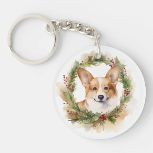 Corgi-Weihnachtskranz Festiver Hund Schlüsselanhänger