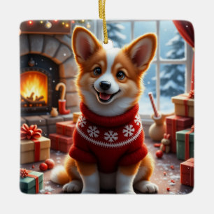 Corgi-Weihnachtskunst Keramikornament