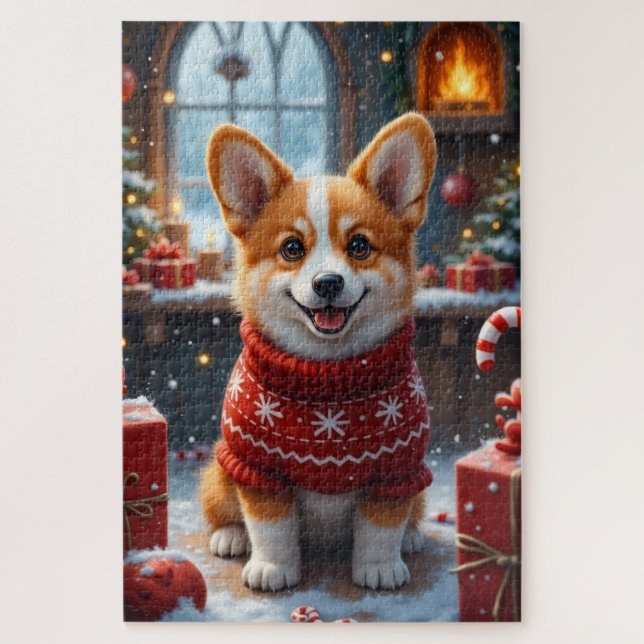 Corgi-Weihnachtskunst Puzzle (Vertikal)