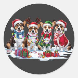 Corgi Weihnachtsleuchten - Adventure Design Runder Aufkleber