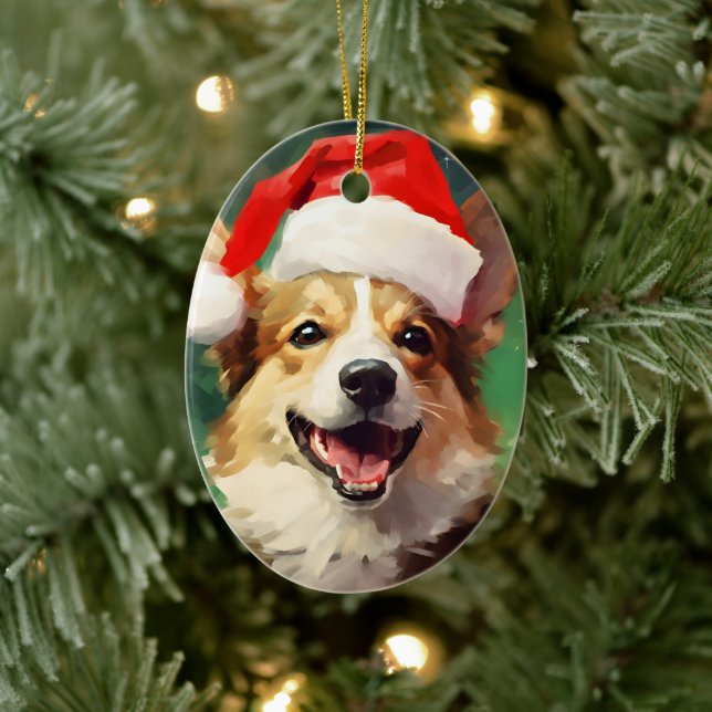 Corgi Weihnachtsmalerei Keramik Ornament (Baum)