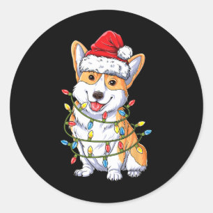 Corgi Weihnachtsmann Weihnachtsbaum Lichter Xmas J Runder Aufkleber