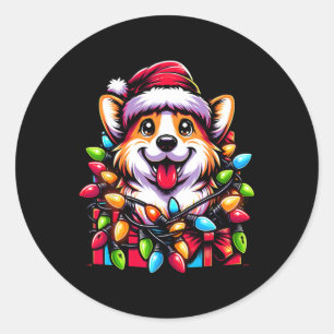 Corgi Weihnachtsmann Weihnachtsbaum Lichter Xmas J Runder Aufkleber
