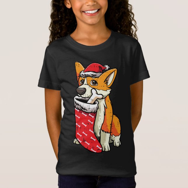 Corgi Weihnachtsmannmütze Christmas Pajama Niedlic T-Shirt (Vorderseite)