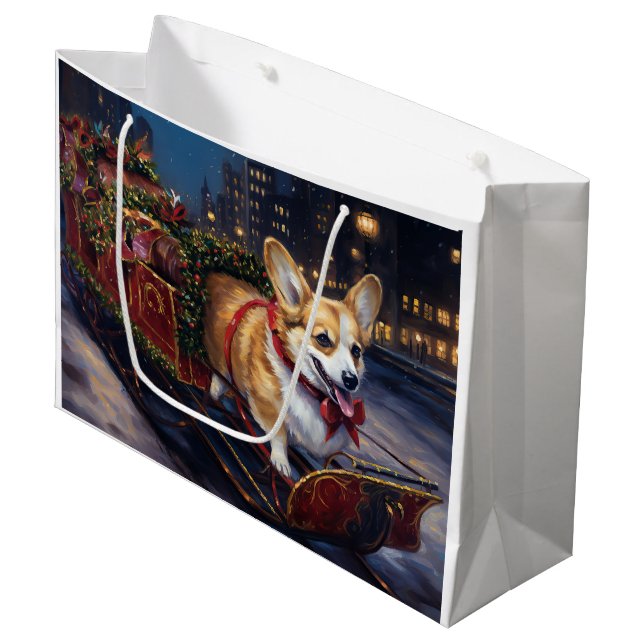 Corgi Weihnachtssaison Große Geschenktüte (Vorderseite Schrägansicht)