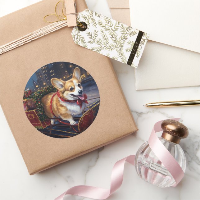 Corgi Weihnachtssaison Runder Aufkleber (Schenken)