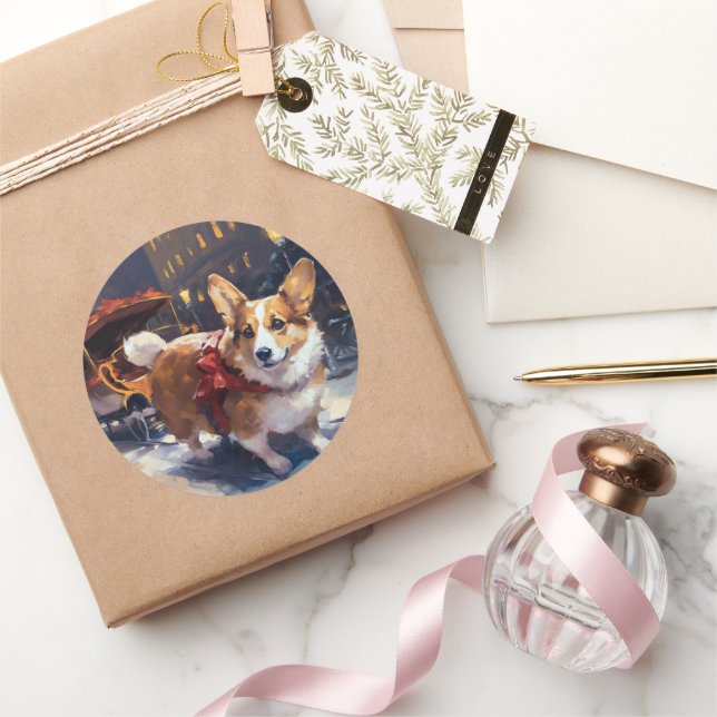 Corgi Weihnachtssaison Runder Aufkleber (Schenken)