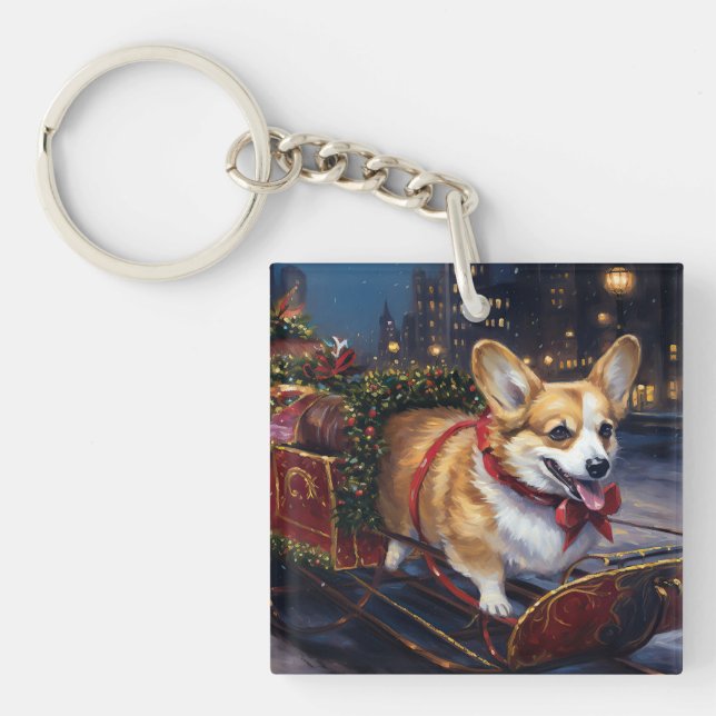 Corgi Weihnachtssaison Schlüsselanhänger (Vorderseite)