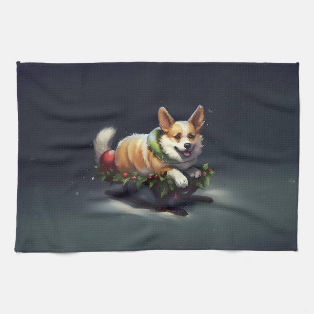 Corgi Weihnachtsschnee Winter Geschirrtuch (Horizontal)