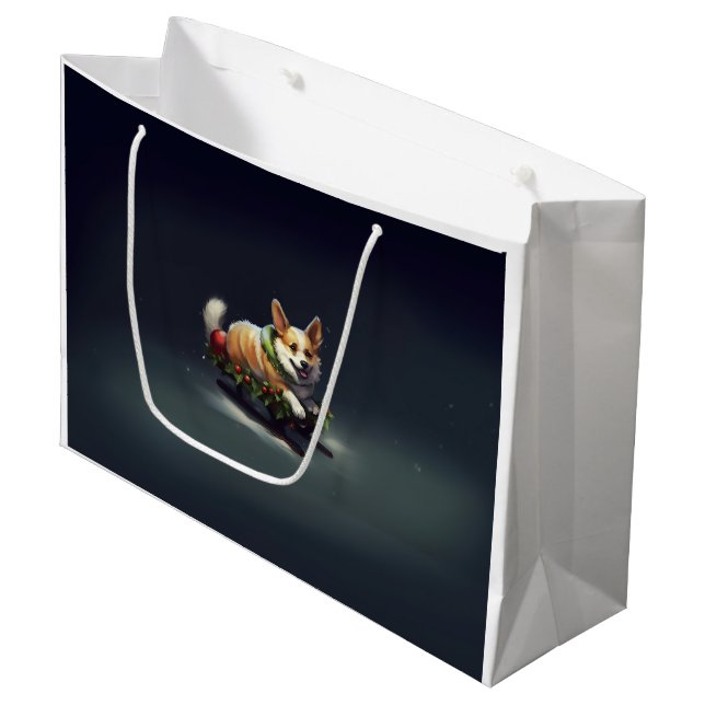 Corgi Weihnachtsschnee Winter Große Geschenktüte (Vorderseite Schrägansicht)