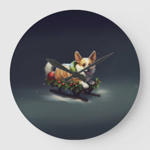 Corgi Weihnachtsschnee Winter Große Wanduhr