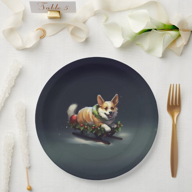Corgi Weihnachtsschnee Winter Pappteller (Hochzeit)