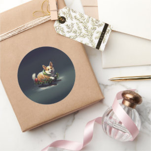 Corgi Weihnachtsschnee Winter Runder Aufkleber